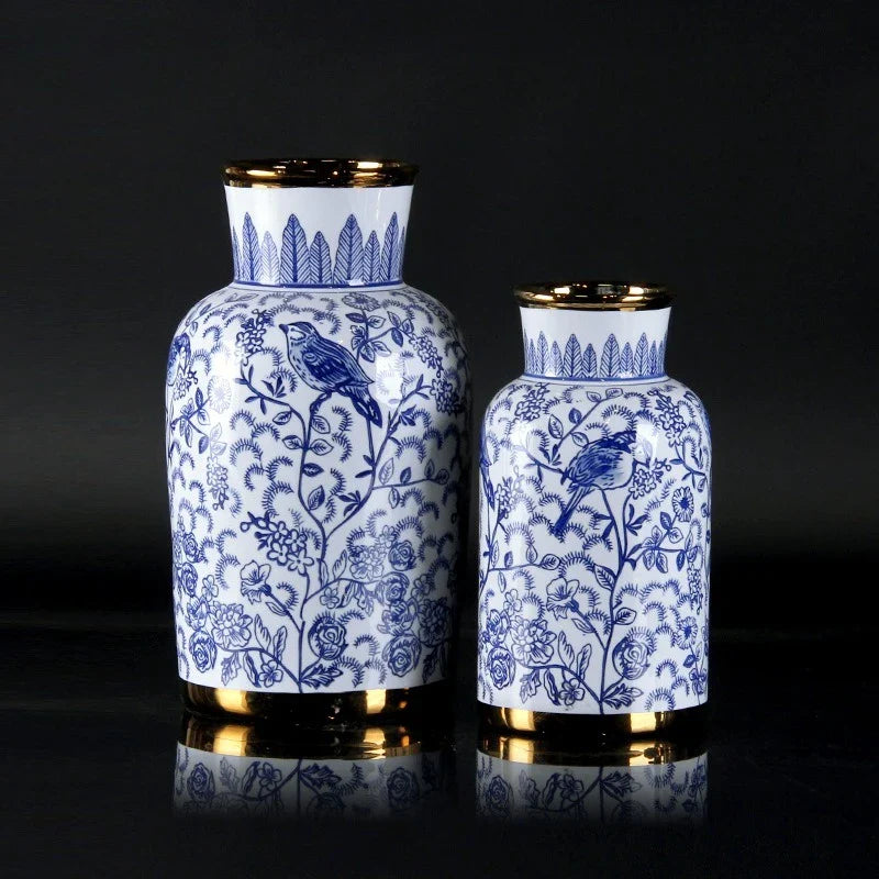 Afralia™ Blue & White Porcelain Ceramic Vase Vintage Ginger Jar Home Decor