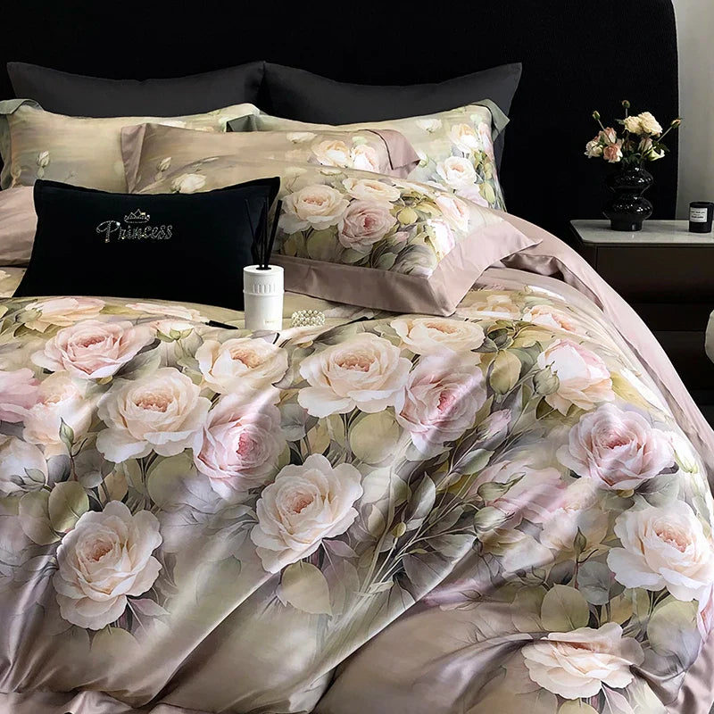 Afralia™ Luxury Floral Bedding Set with Lyocell Cotton Duvet Cover, Sheet, and Pillowcases