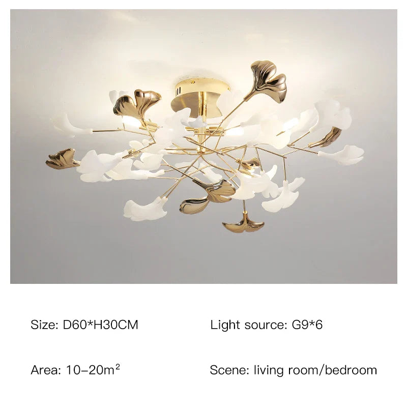 Afralia™ Nordic Ginkgo Leaf Ceramic Ceiling Chandelier Home Lighting Fixtures