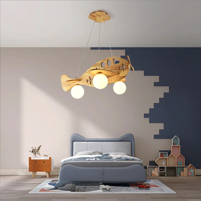 Afralia™ Wooden Aircraft Pendant Light Hanging Lamps Chandelier Ceiling Suspension