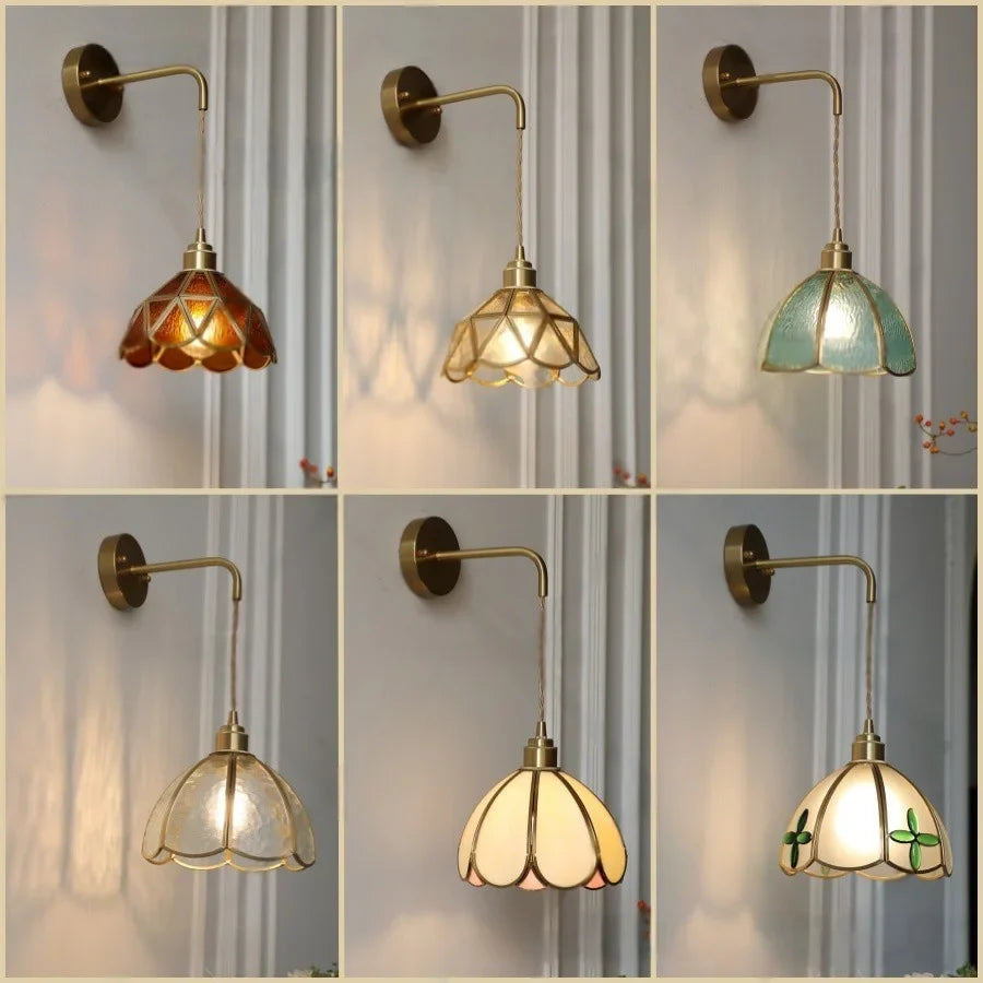 Afralia™ Tiffany Style Handcrafted Glass LED Wall Sconce Hallway Bedside Lamp