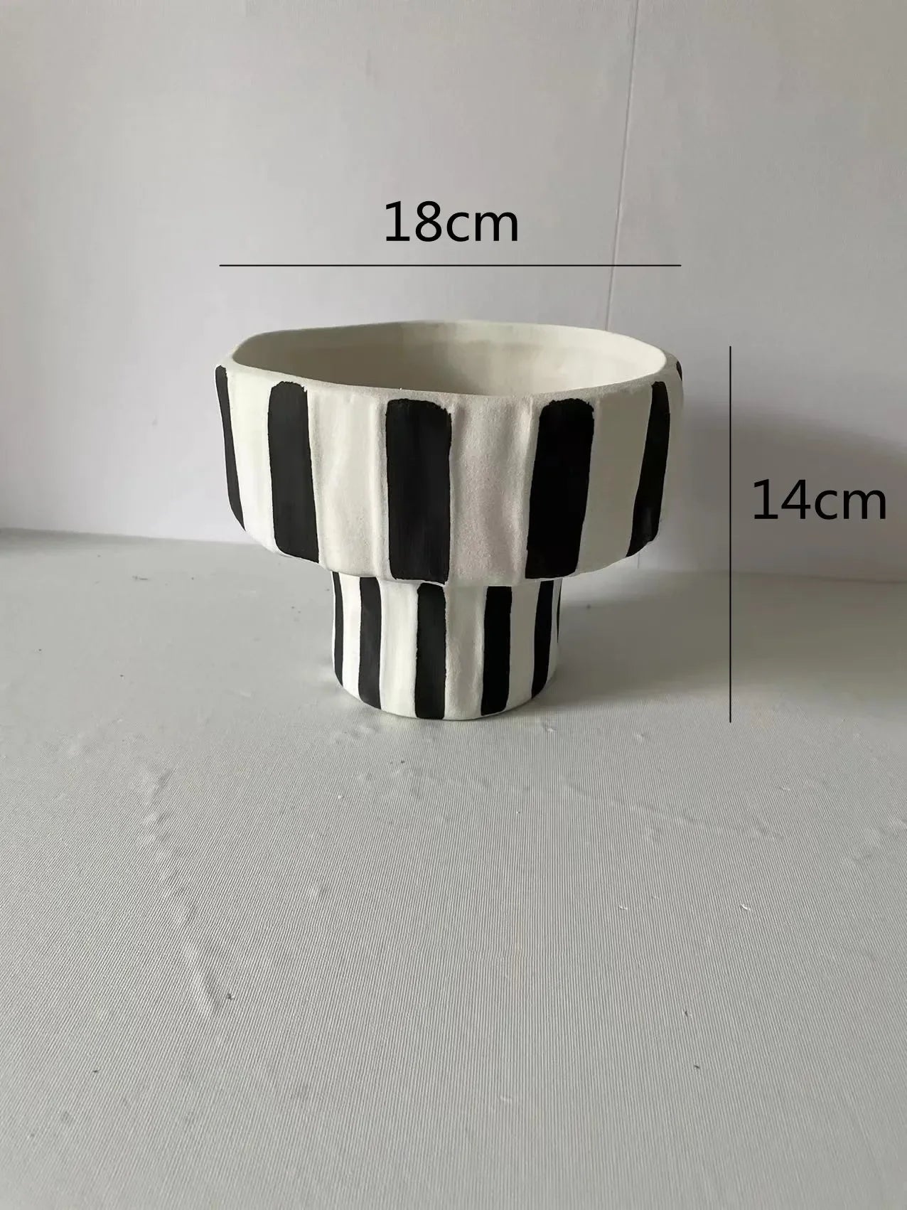 Afralia™ Striped Wide Mouth Ceramic Vase - Geometric Flowerpot Handicraft Ornaments