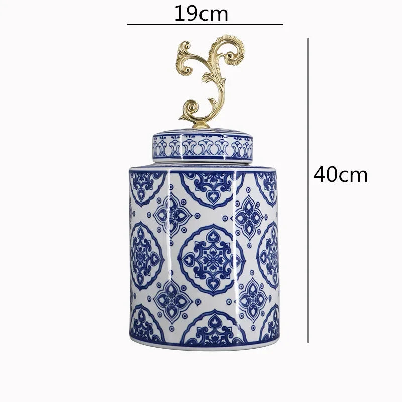 Afralia™ Blue & White Porcelain Covered Vase Jar: Retro Chinese Home Decor Flower Arrangement & Organization