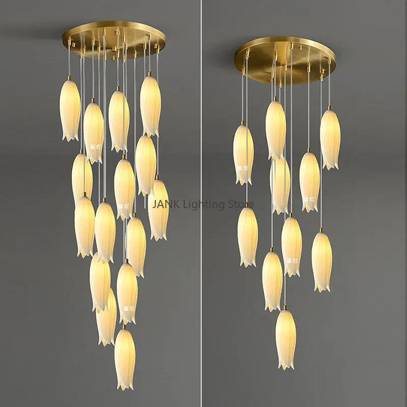 Afralia™ Elegant Tulip Staircase Chandelier: Luxury Decor Hanging LED Lamp for Lobby, Restaurant, Hotel.