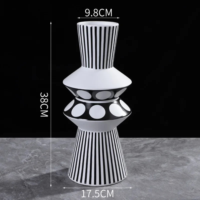 Afralia™ Ceramic Vase Modern Black White Irregular Geometric Living Room Decor