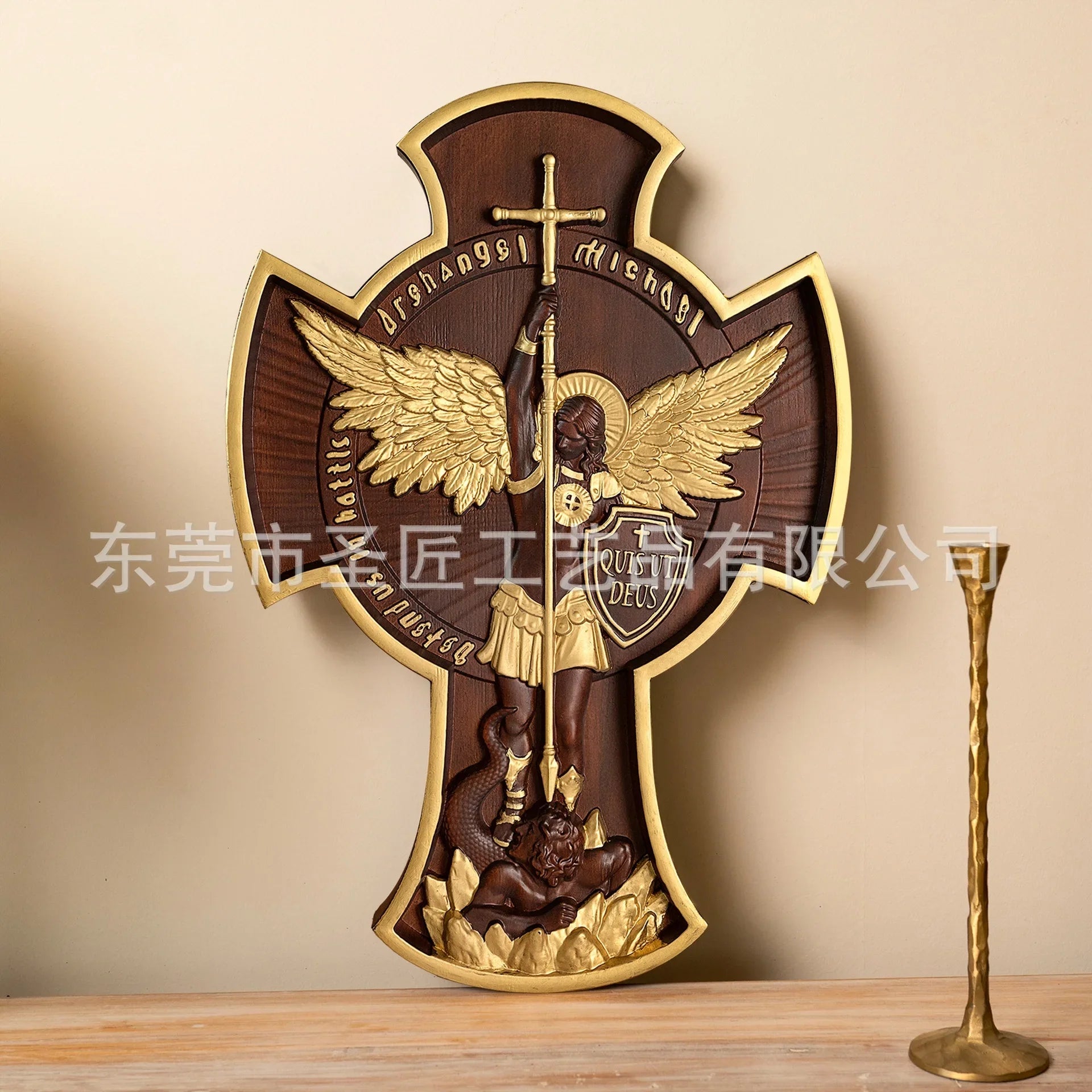 Afralia™ Saint Michael Archangel Cross Statue for Home Wall Decor and Christian Gifts