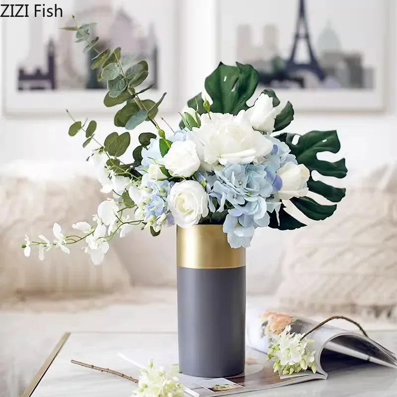 Afralia™ Marble Texture Ceramic Vase | Modern Floral Room Decor Vase