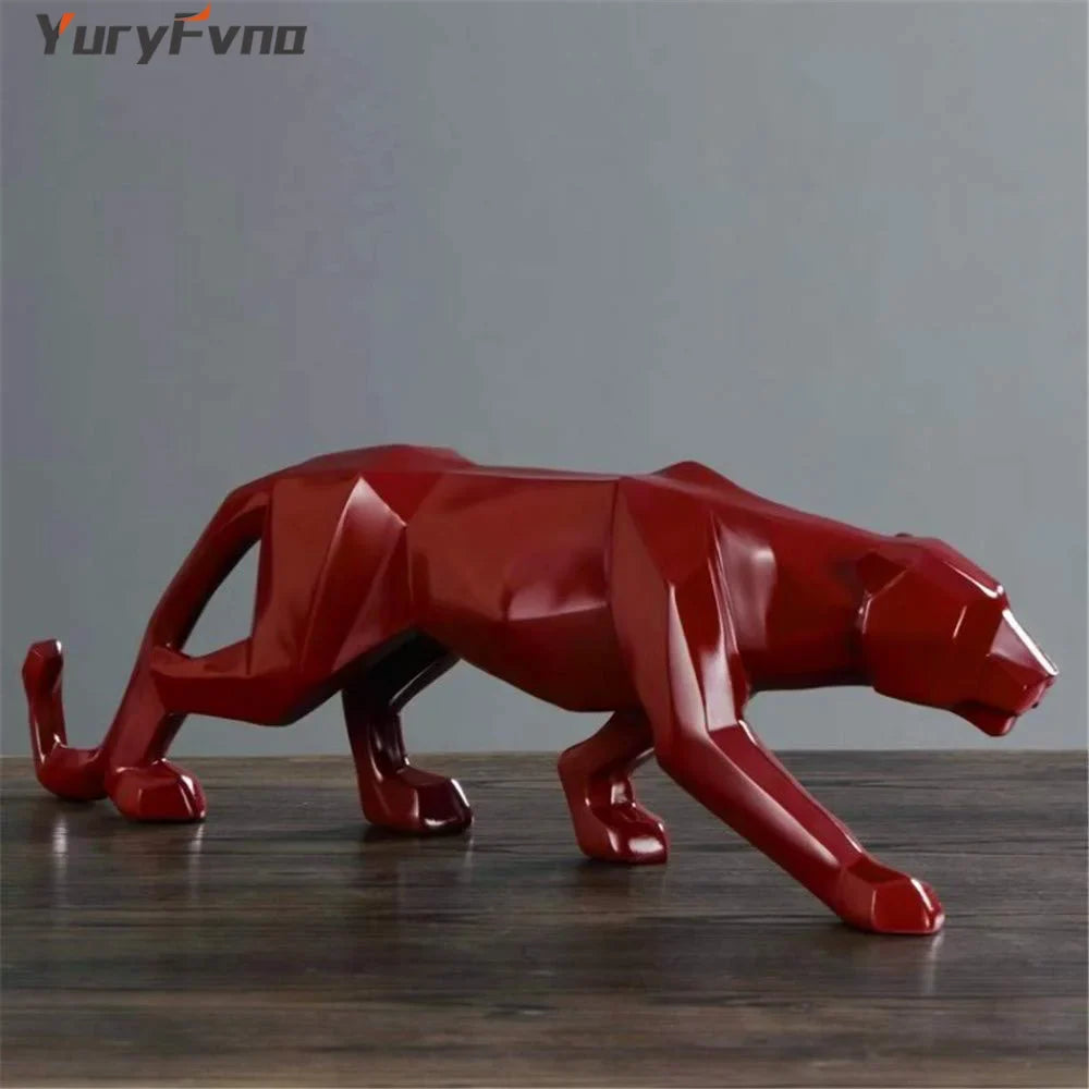 Afralia™ Leopard Geometric Resin Statue - Modern Wildlife Panther Sculpture for Home Office