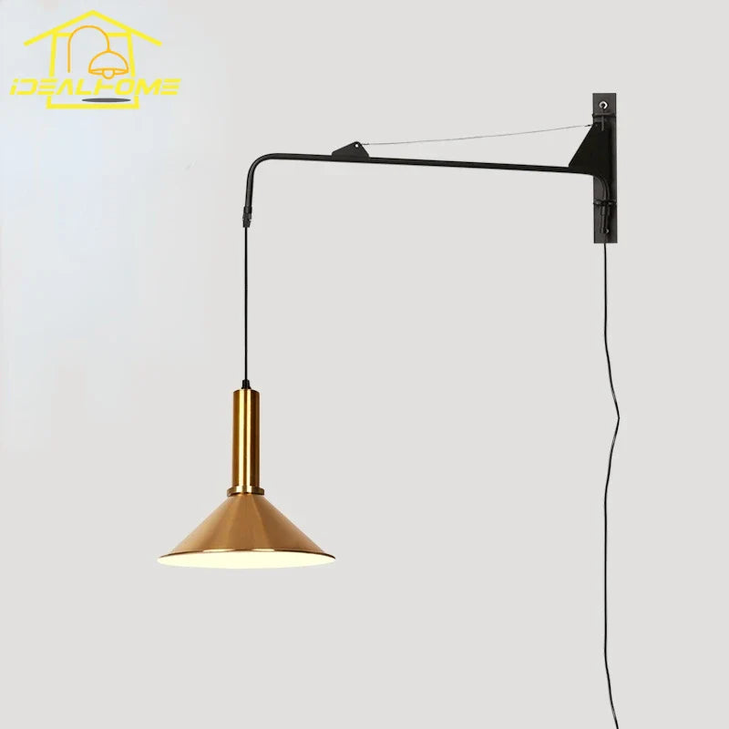 Afralia™ Telescopic Swing Arm Wall Lamp LED E27 Gold/Black for Restaurant Living Room