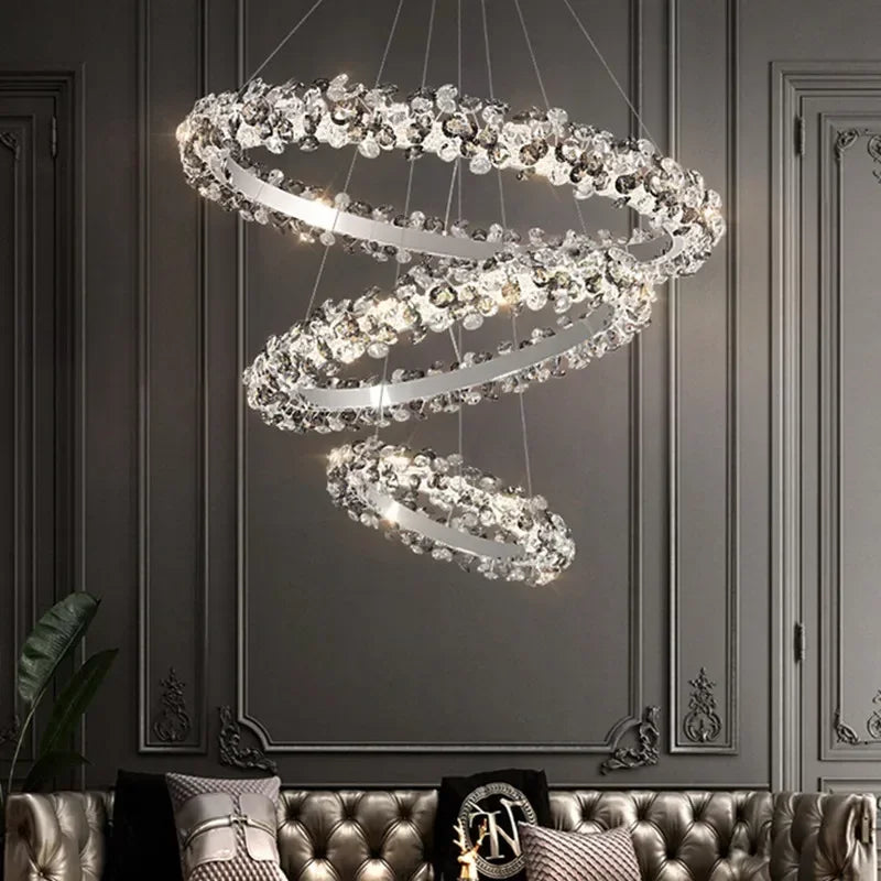 Afralia™ Sun Flower Crystal LED Ring Pendant Chandelier - Luxury Nordic Ceiling Light