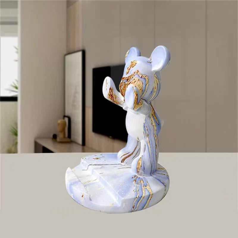 Afralia™ Resin Bear Phone Holder Sculpture: Office & Home Decor Gift