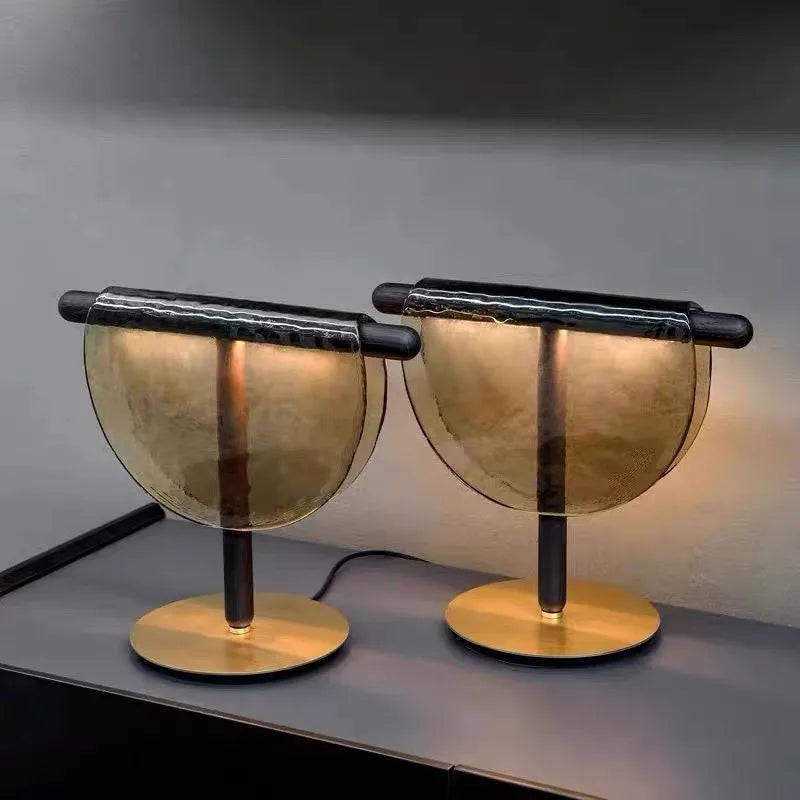 Afralia™ Amber Glass Table Lamp: Nordic Minimalist LED Nightstand Decor