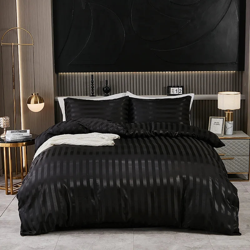 Afralia™ Satin Striped Silk Comforter Cover | High-End Queen King Bedding | Solid Color Luxe Duvet