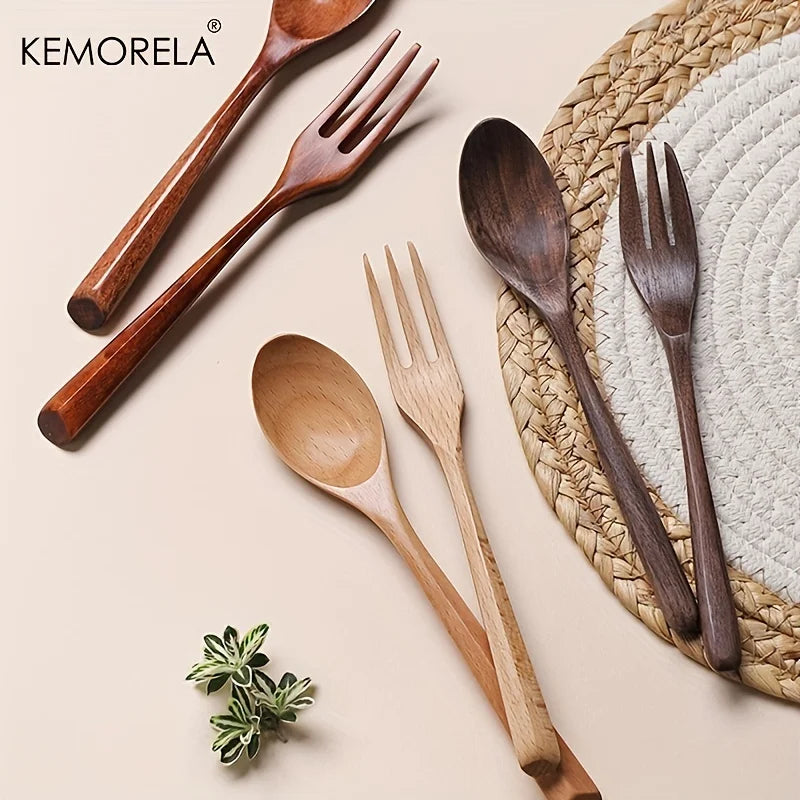 Afralia™ 2-Piece Wooden Fork and Spoon Set | Korean-Inspired Tableware for Desserts and Rice