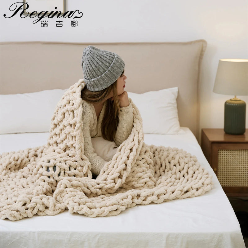 Afralia™ Cozy Chenille Chunky Knit Blanket - Soft Decorative Throw for Bed, Sofa, Living Room - Summer Quilt or Rug Alternative
