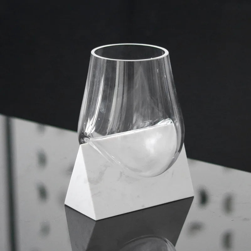 Afralia™ Abstract Glass Vase with Marble Base for Home Decoration