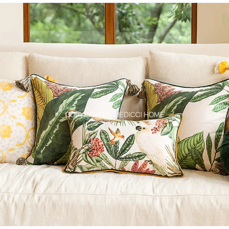 Afralia™ Parrot Tropical Plant Birds Print Throw Pillow Cover for Sofa Couch Armchair