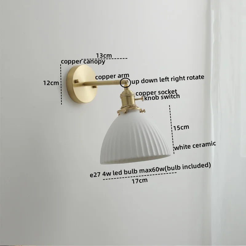 Afralia™ Ceramic LED Wall Light with Pull Chain Switch for Bedroom Bathroom Living Room