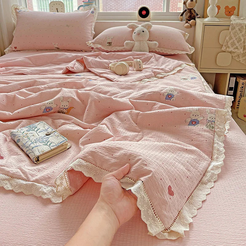 Afralia™ Hollow Lace Summer Quilt Set - Skin-Friendly Duvet Cover Kit - Flower Print Bedding