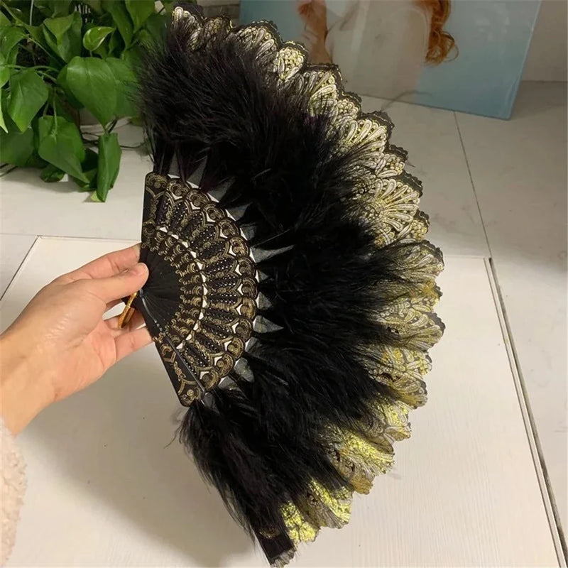 Afralia™ Velvet Feather Fan: Chinese Folding Performance Prop for Cheongsam Ornaments