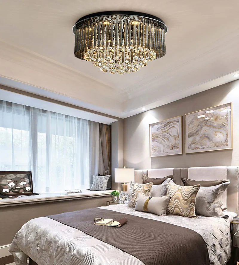 Afralia™ Luxury Crystal Ceiling Lamp: Modern Elevated Round Hanging Lighting for Home