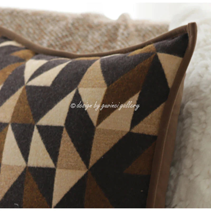 Afralia™ Geometric Brown Leather Splicing Throw Pillow Cover 45x45cm Luxe Square Cushion Case