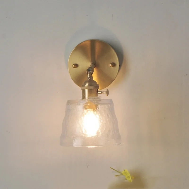 Afralia™ Clear Glass LED Wall Lights Brass E27 Pull Chain Switch Bedside Lamp