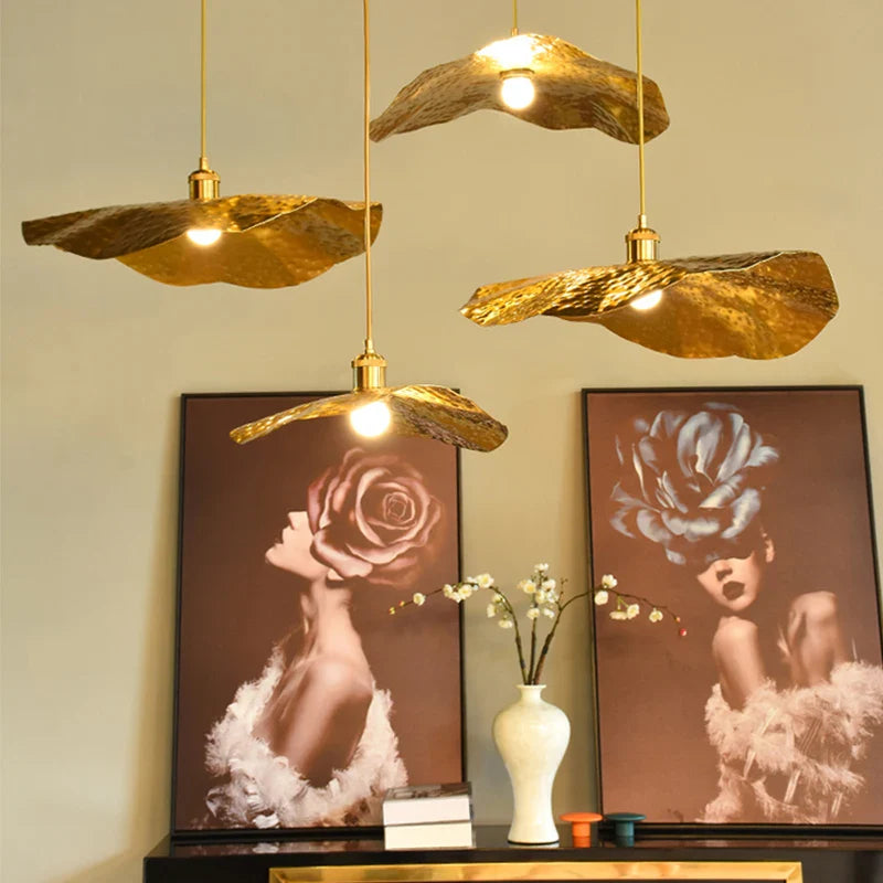 Afralia™ Gold Lotus Leaf Pendant Light: Nordic Luminaire for Living Room and Bedroom Decor