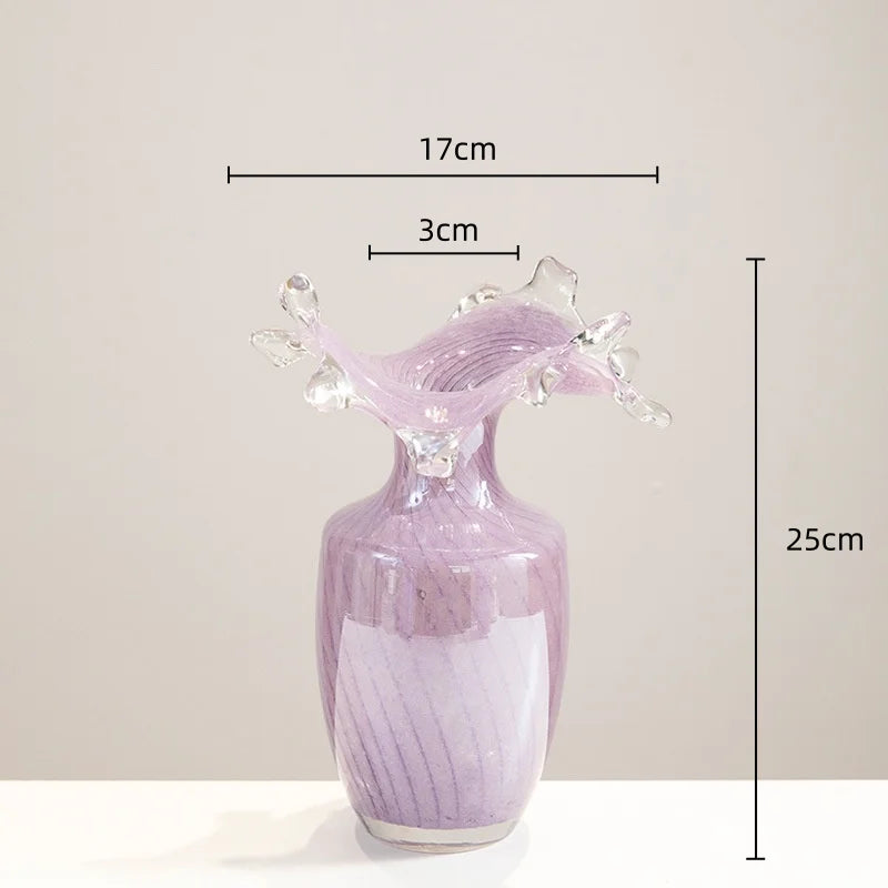 Afralia™ Purple Wavy Pleats Glass Vase - Home Decor Flower Arrangement Accessories