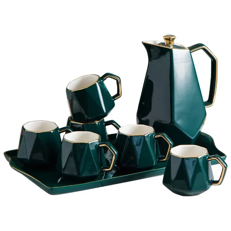 Afralia™ Phnom Penh Ceramic Tea Set Multicolor Pot Cup Tray Home Decor