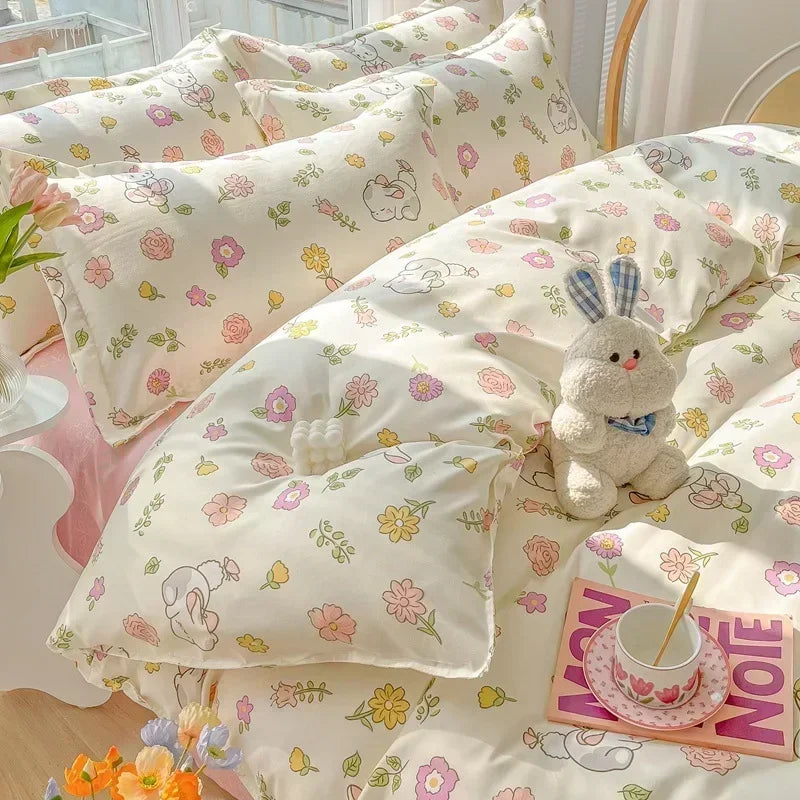 Afralia™ Cartoon Print Polyester Bedding Set Full Size Soft Duvet Cover Set
