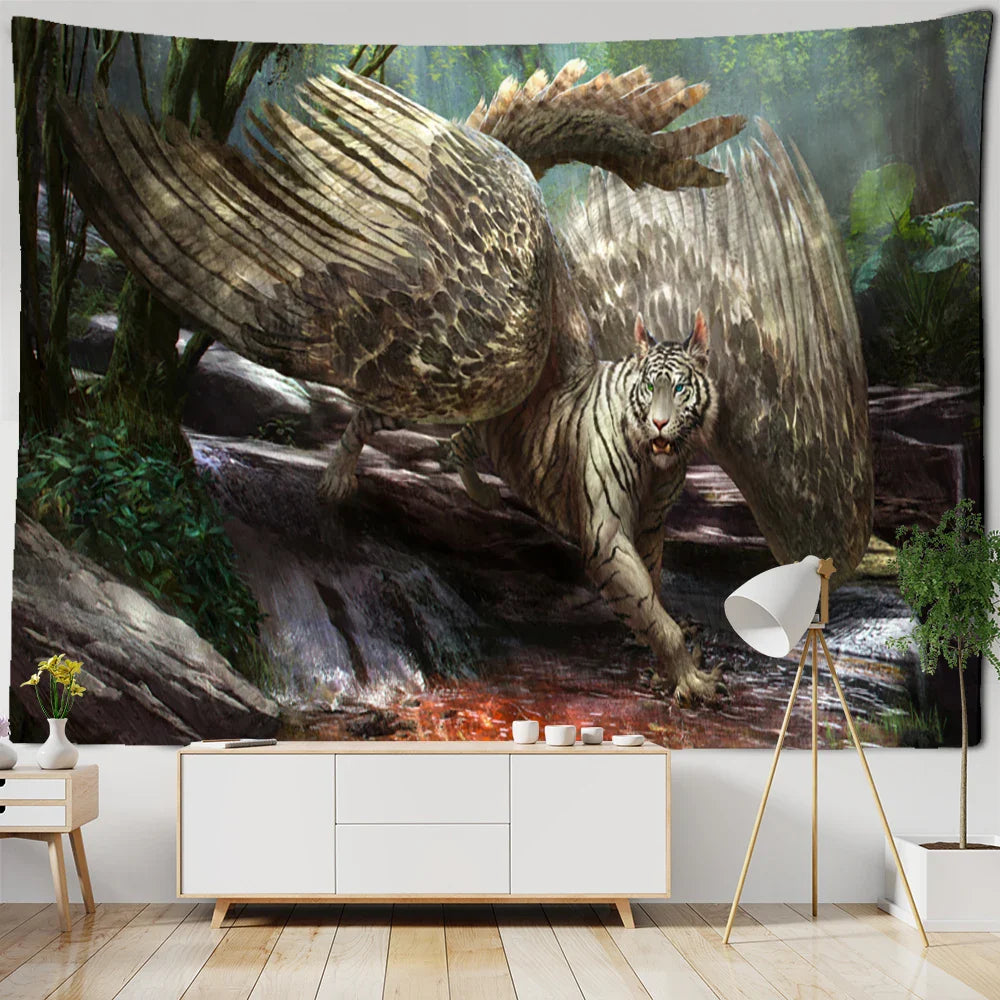 Afralia™ Enchanted Forest Tapestry: Animals, Flowers, Moon - Home Decor