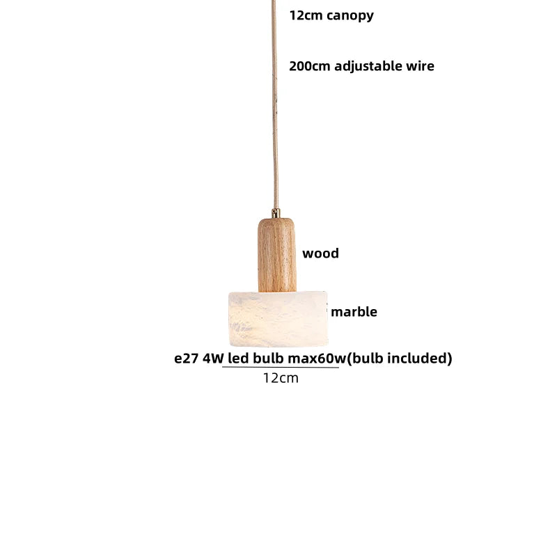 Afralia™ Marble LED Hanging Lights Wood Pendant Lamp for Indoor Home Decor