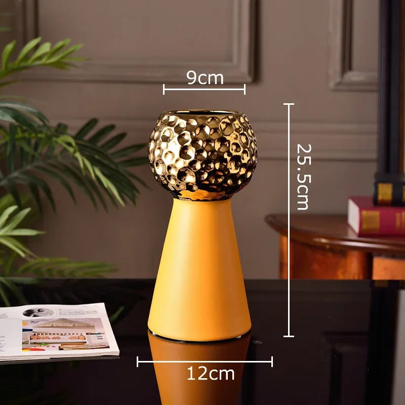 Afralia™ Gold Hammer Pattern Ceramic Vase: Creative Plant Pot for Table Decoration and Floral Arrangement