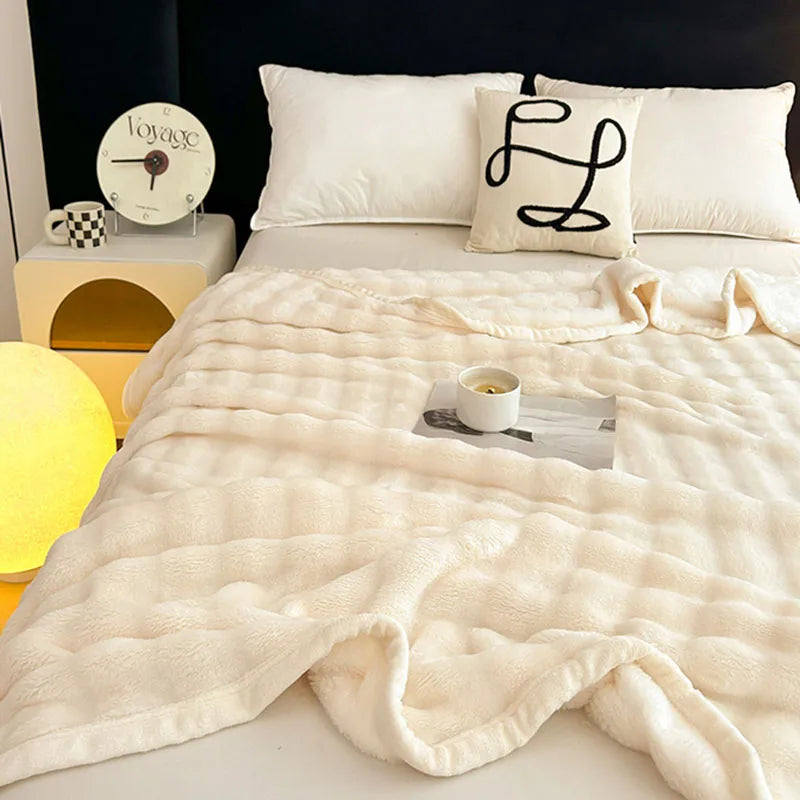 Afralia™ Plush Flannel Sofa Blanket Double Sided Velvet Nap Shawl