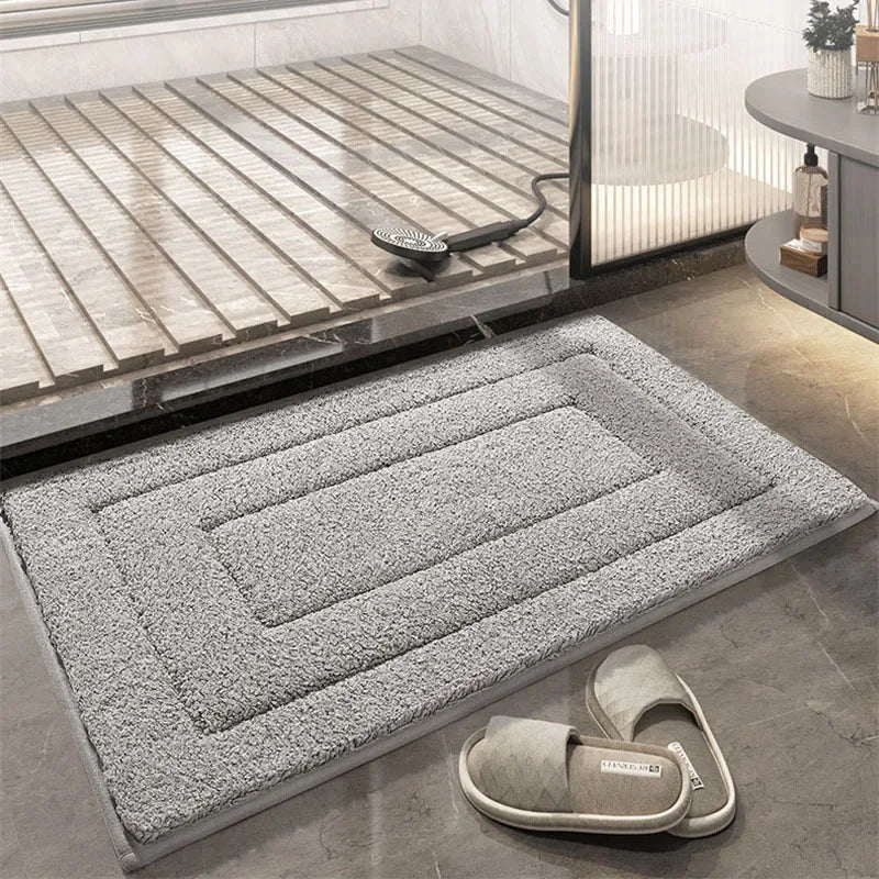 Afralia™ Geometric Flocked Bath Mat Thicken Super Absorbent Anti-slip Bathroom Rug.