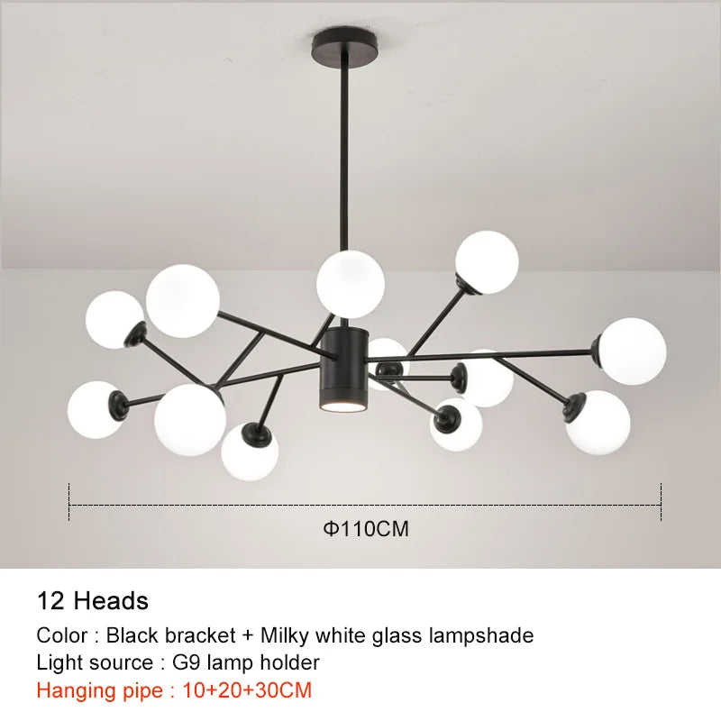 Afralia™ Black Chandelier: Luxury Glass Pendant Lights for Living Room, Bedroom, and Restaurant