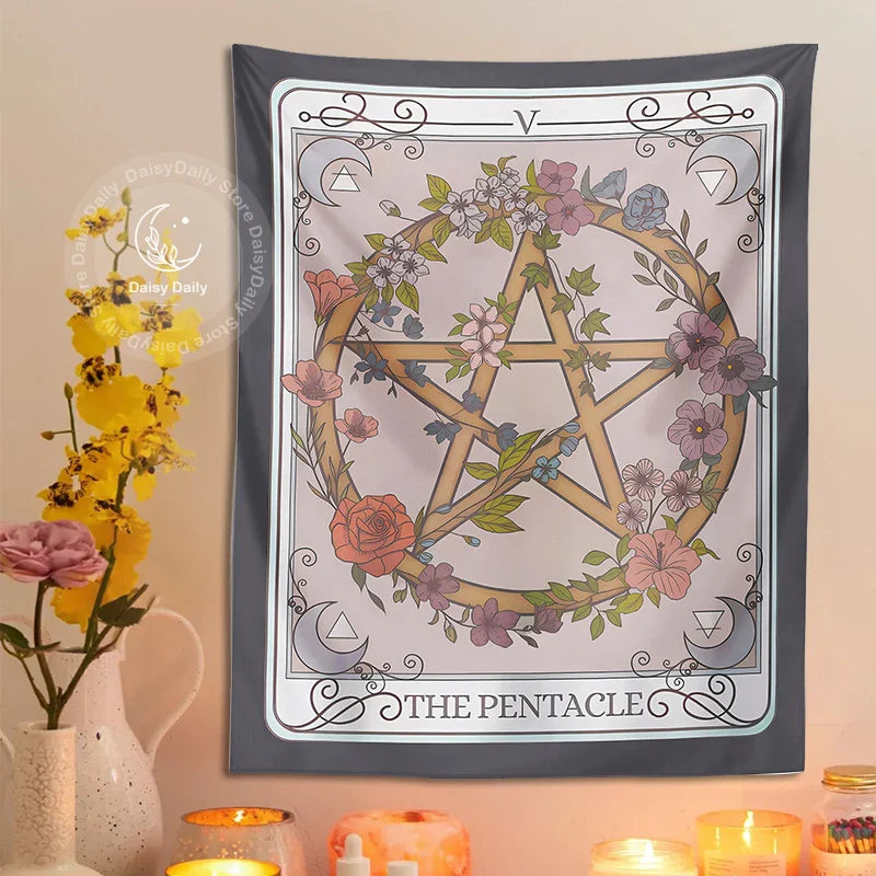 Afralia™ Pentacle Tarot Tapestry: Witchy Forestcore Botanical Magic for Home Decor