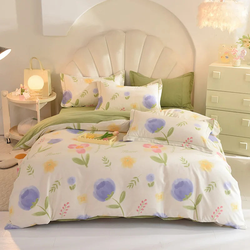 Afralia™ Flower Print Cotton Bedding Set: Warm & Cozy for Autumn/Winter comfort.