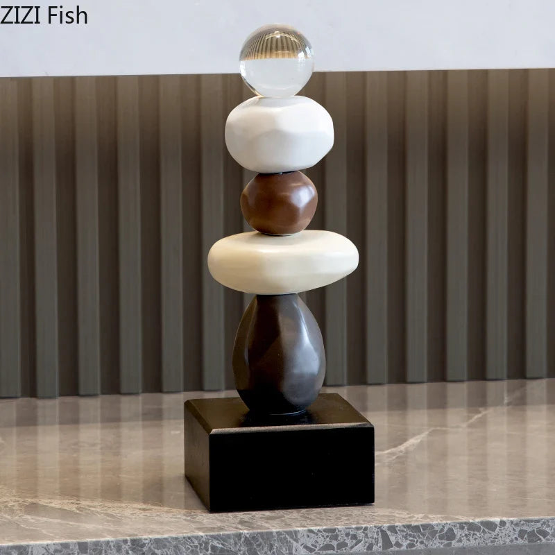 Afralia™ Stone Stack Desk Sculpture - Abstract Minimalist Room Decor