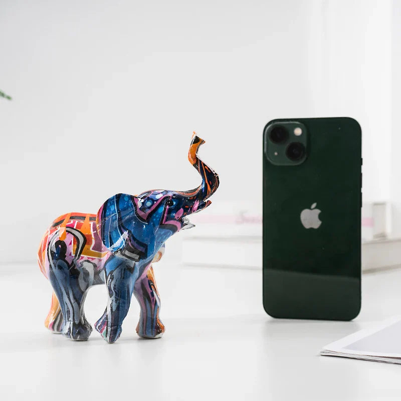 Afralia™ Elephant Resin Figurines Art Colorful Animal Statues Handicrafts Home Decor Accessory