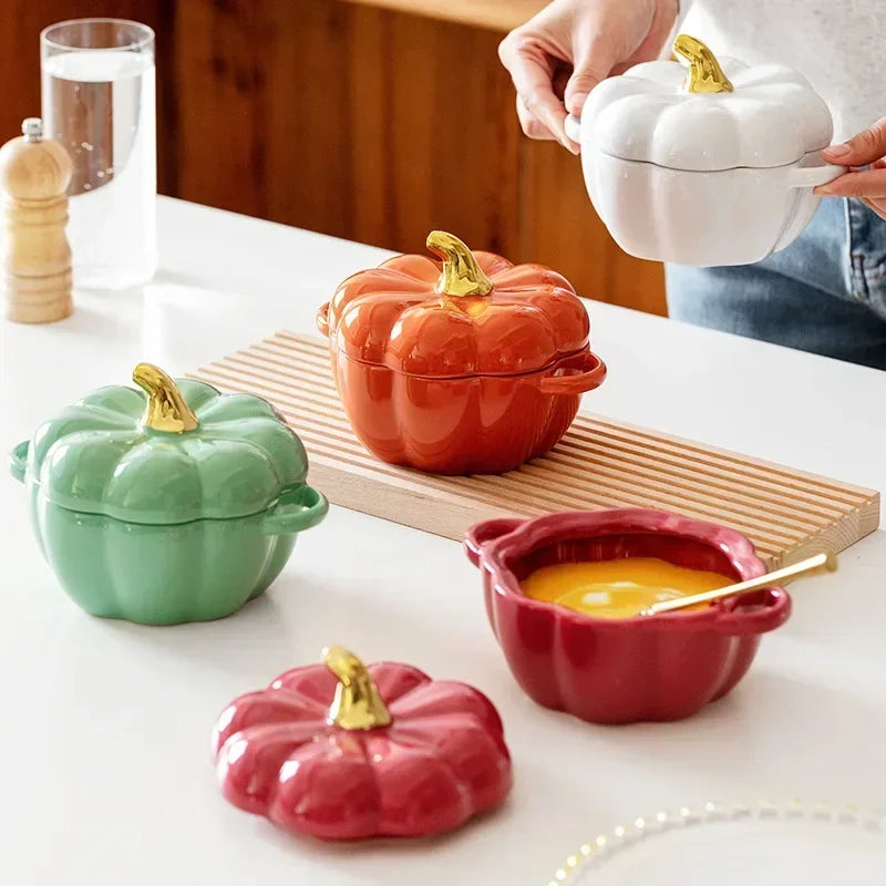 Afralia™ Pumpkin Ceramic Bowl Set for Microwave and Oven Baking, Halloween Party Decoration