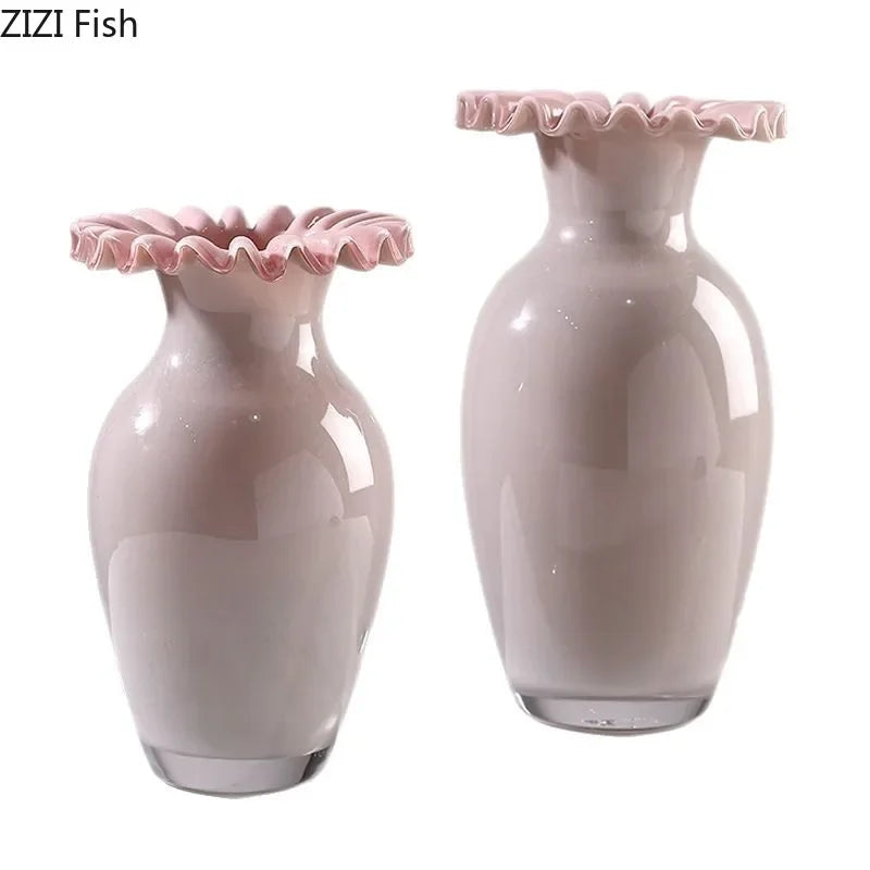 Afralia Pink Flower Edge Glass Vase: Desk Hydroponics Plant Pot for Floral Arrangement