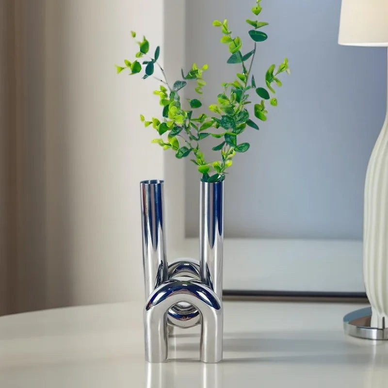 Afralia™ Stainless Steel Pipe Sculpture: Modern Metal Handcrafts for Home Decor & Flower Arrangement