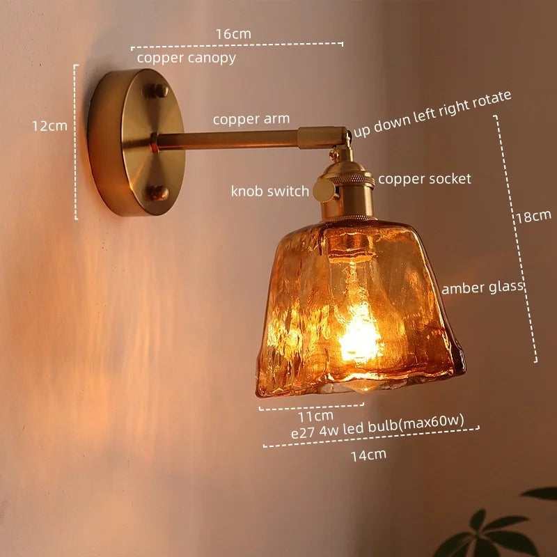Afralia™ LED Copper Glass Wall Light: Modern Nordic Hallway Bedroom Lamp