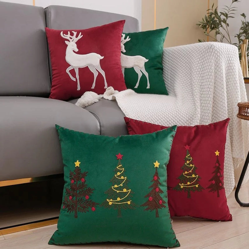 Afralia™ Festive Embroidered Christmas Cushion Cover 45x45cm for Sofa Living Room