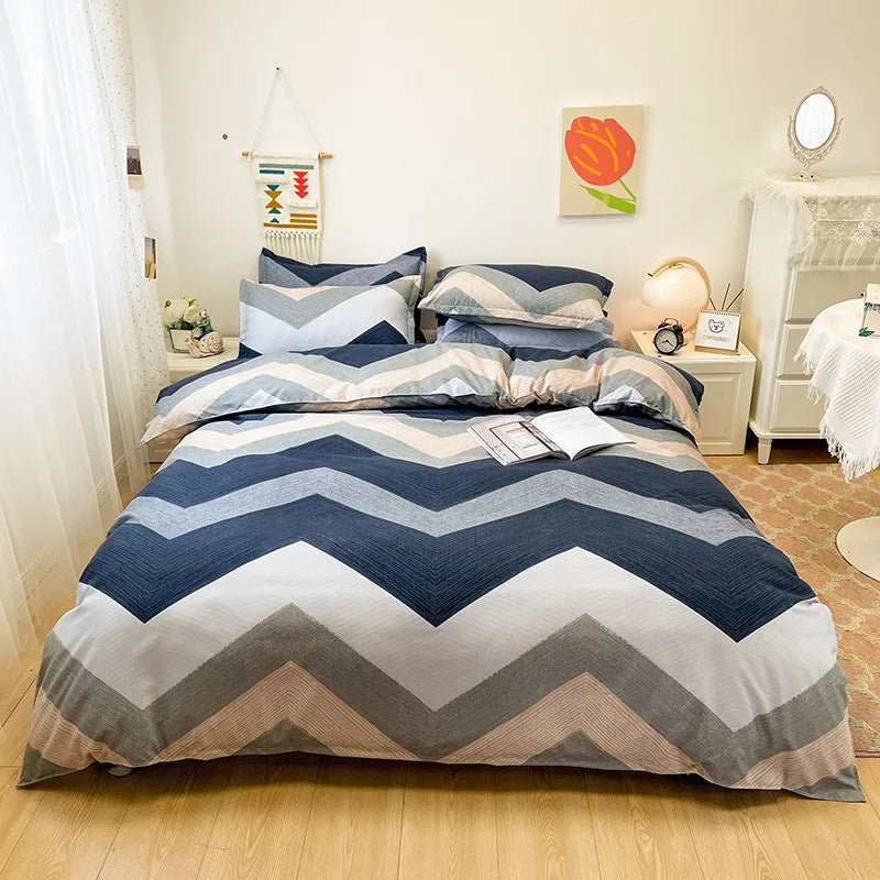 Afralia™ Blue White Blocking Print Bedding Set: Duvet Cover, Sheet, Pillowcases