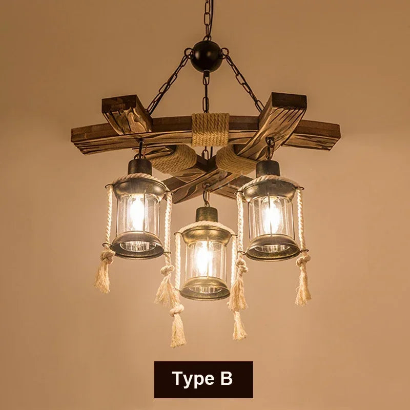 Afralia™ Retro Hemp Rope Chandelier Pendant Lamp for Bar and Restaurant