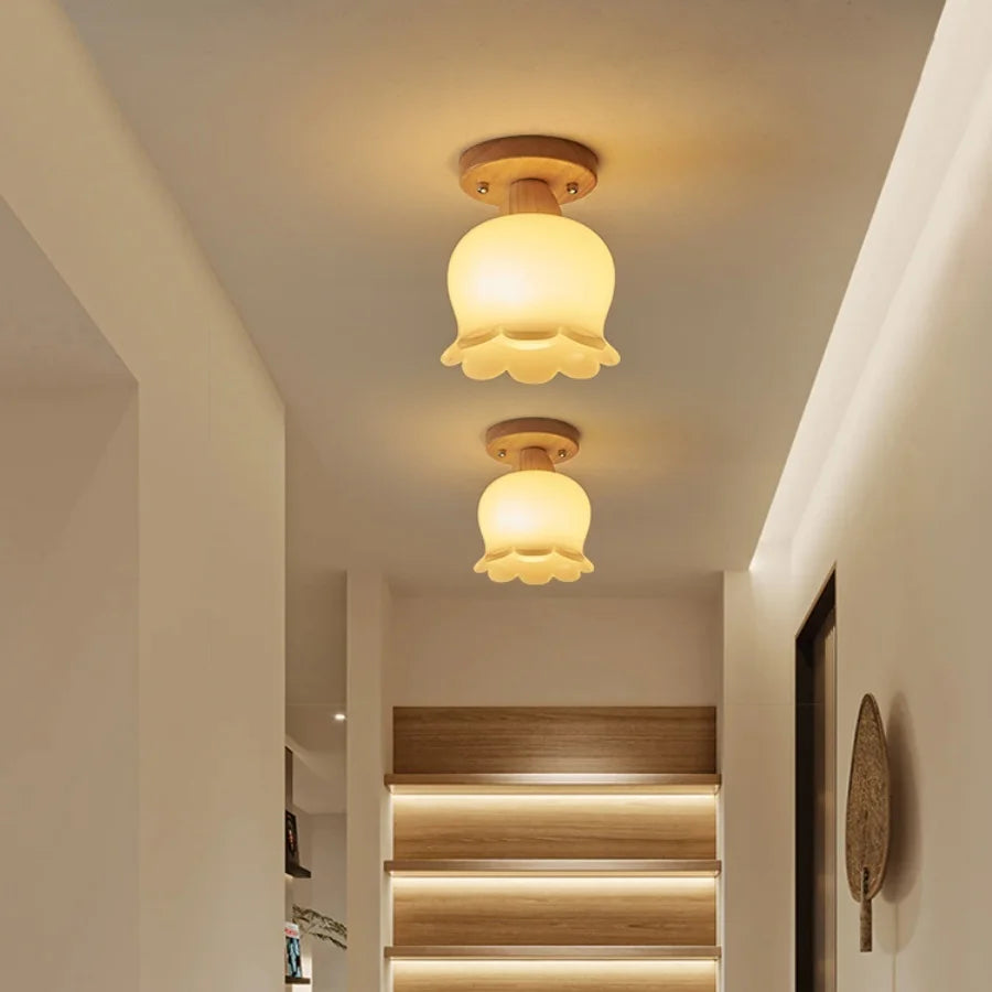 Afralia™ Wood LED Ceiling Light Milk Yellow Resin Plafond Lamp Modern Nordic Decor