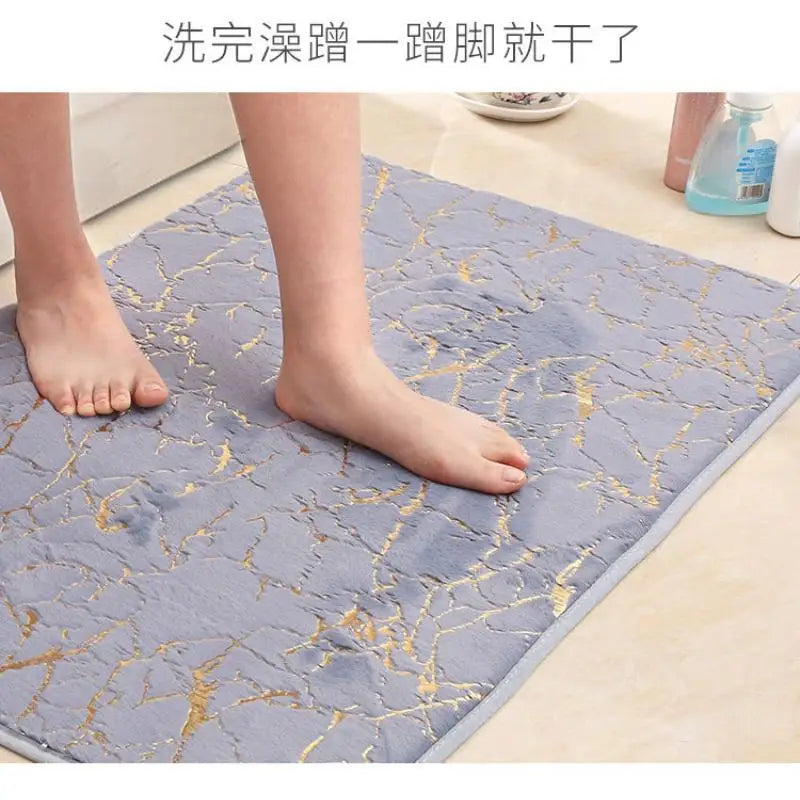 Afralia™ White Marble Bathroom Mat Ultra Soft Non-Slip Quick Dry Machine Washable